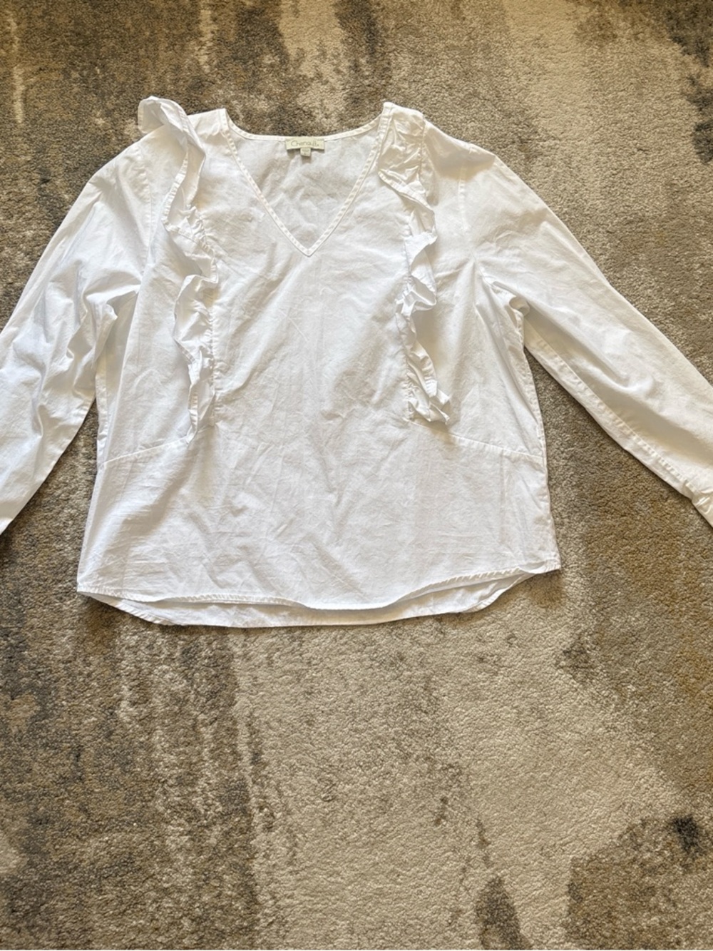 Women’s White Ruffle V-Neck Blouse